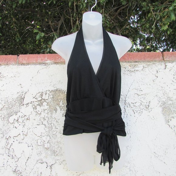 Kenneth Cole black wrap around waist halter top L - Picture 2 of 7